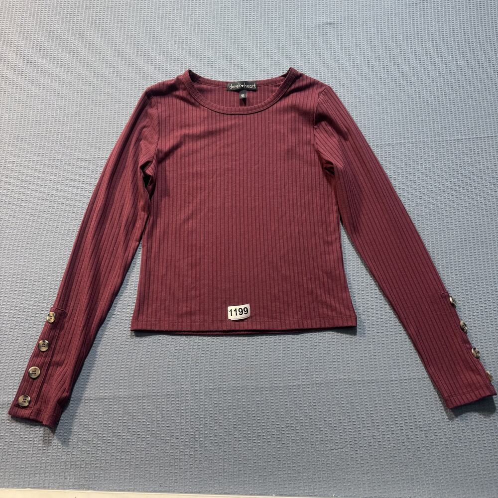DEREK HEART  Women Wine Long Sleeve Tee  Sz M  Pre  owned Excellent